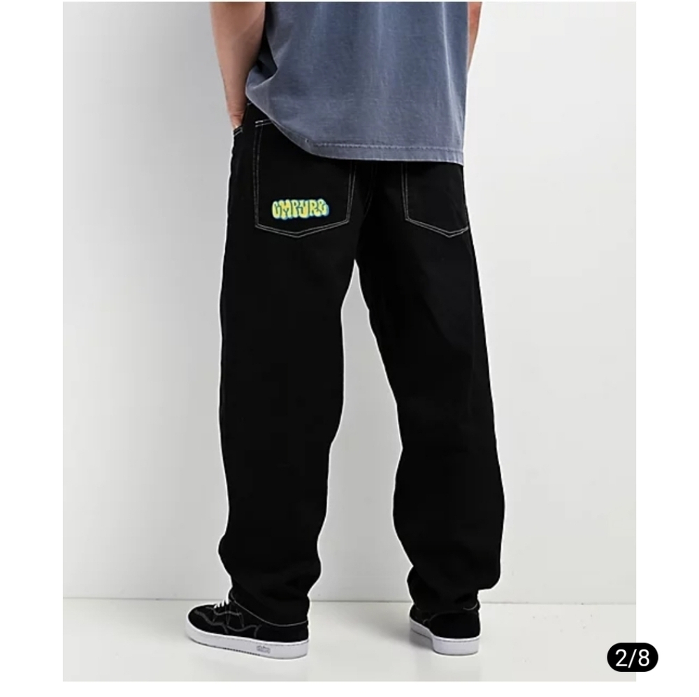 Empyre Ultra Loose Fit Embroidered Black Skate Jeans